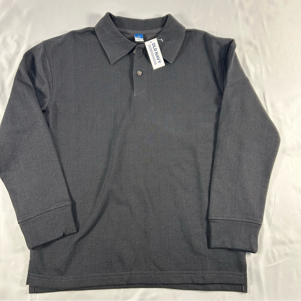 Old Navy Boys Dark Gray Long Sleeve‎ Polo, Large 10-12 NWT